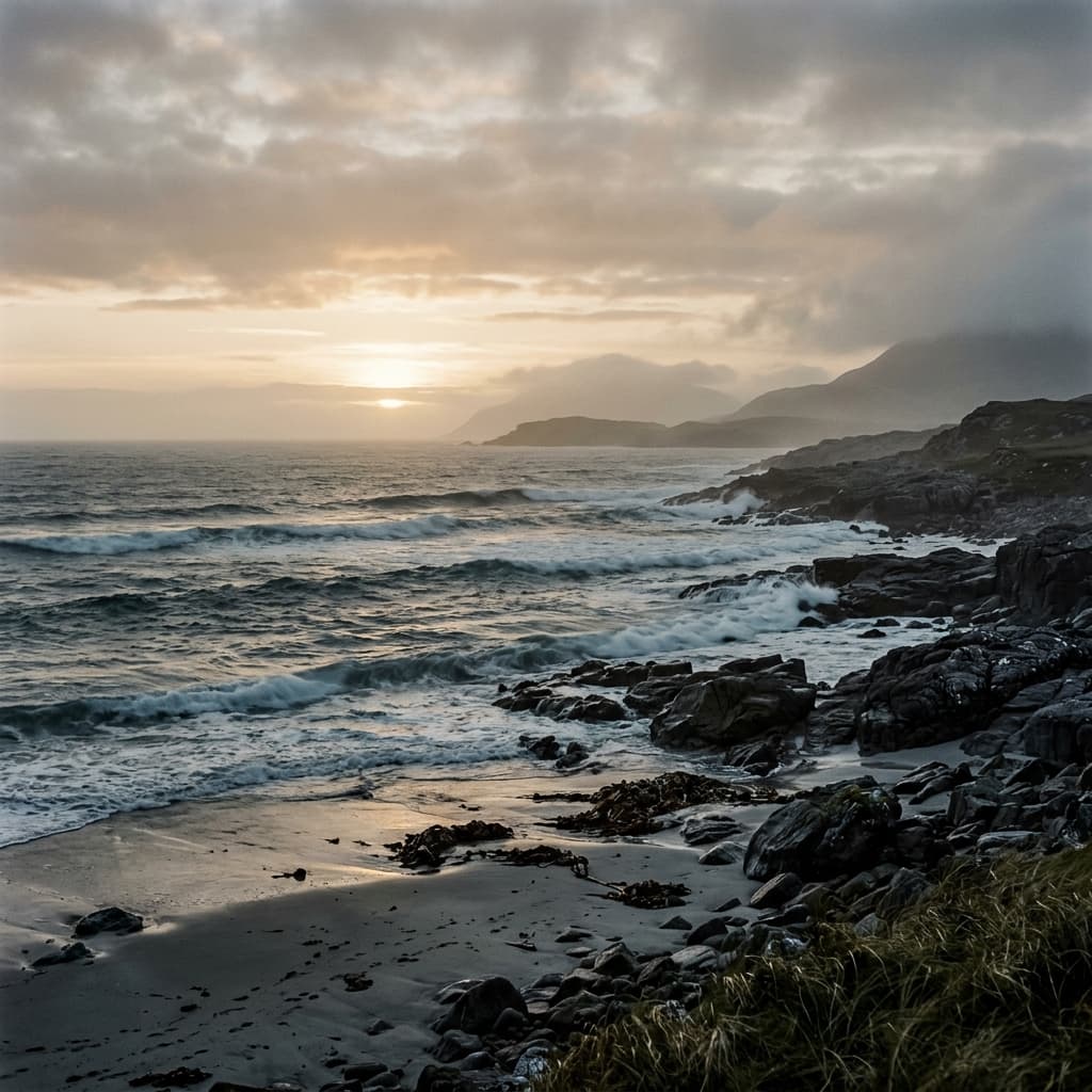 Coastal beach sunset ocean waves